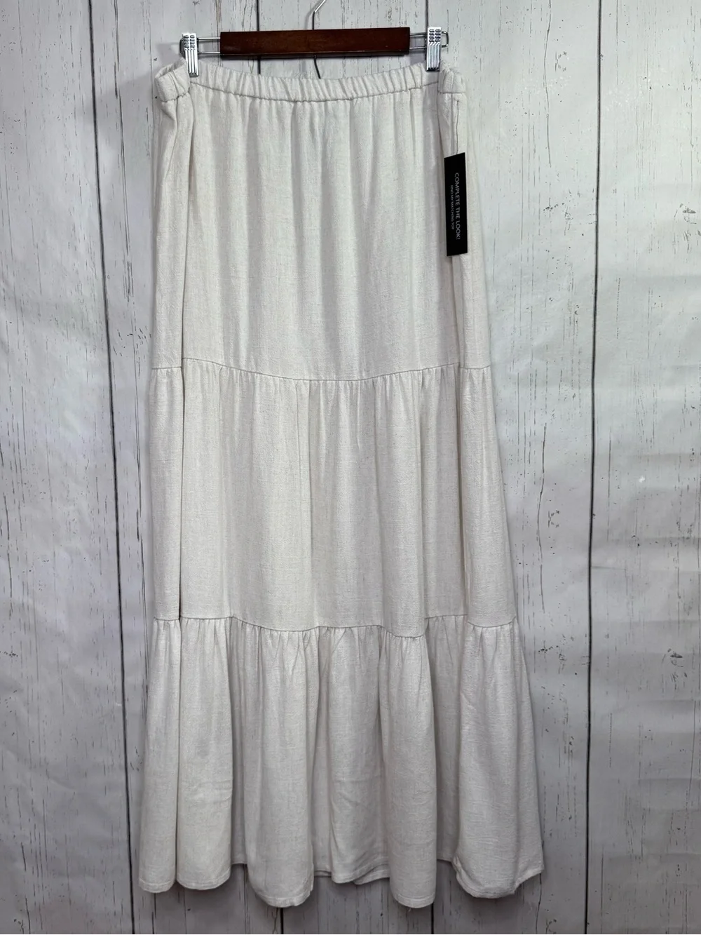 Rachel Zoe Cream Linen Blend Tiered Maxi Skirt Size XL Boho Cottagecore Coastal